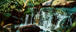 Preview wallpaper waterfall, water, stones, river, bushes