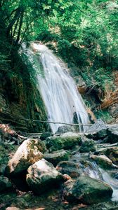 Preview wallpaper waterfall, water, stones, stream, nature