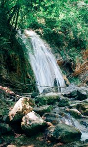 Preview wallpaper waterfall, water, stones, stream, nature