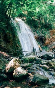 Preview wallpaper waterfall, water, stones, stream, nature