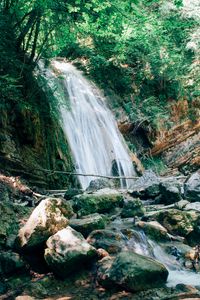 Preview wallpaper waterfall, water, stones, stream, nature