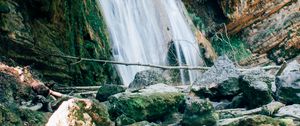 Preview wallpaper waterfall, water, stones, stream, nature