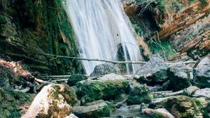 Preview wallpaper waterfall, water, stones, stream, nature