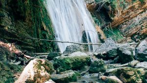 Preview wallpaper waterfall, water, stones, stream, nature