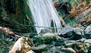 Preview wallpaper waterfall, water, stones, stream, nature