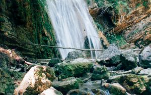 Preview wallpaper waterfall, water, stones, stream, nature