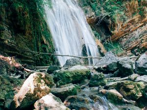 Preview wallpaper waterfall, water, stones, stream, nature