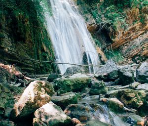 Preview wallpaper waterfall, water, stones, stream, nature