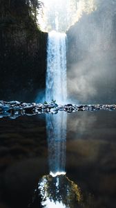 Preview wallpaper waterfall, water, stones, reflection