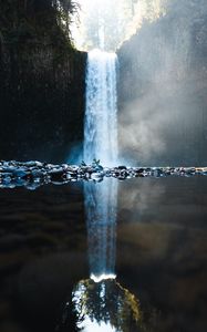 Preview wallpaper waterfall, water, stones, reflection