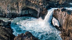Preview wallpaper waterfall, water, stones, rocks, nature