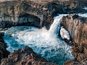 Preview wallpaper waterfall, water, stones, rocks, nature
