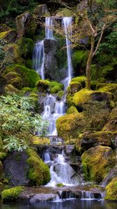 Preview wallpaper waterfall, water, stones, moss, trees, nature