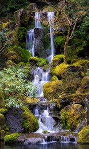 Preview wallpaper waterfall, water, stones, moss, trees, nature