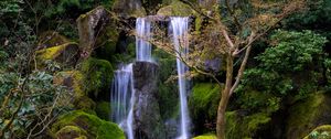 Preview wallpaper waterfall, water, stones, moss, trees, nature