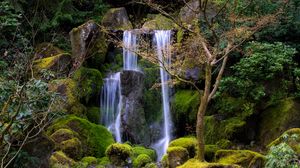 Preview wallpaper waterfall, water, stones, moss, trees, nature