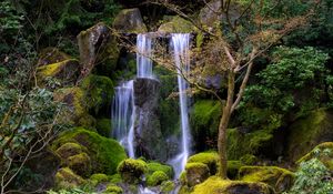 Preview wallpaper waterfall, water, stones, moss, trees, nature
