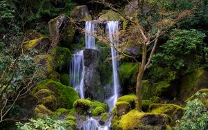 Preview wallpaper waterfall, water, stones, moss, trees, nature