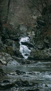 Preview wallpaper waterfall, water, stones, landscape, nature