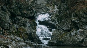 Preview wallpaper waterfall, water, stones, landscape, nature