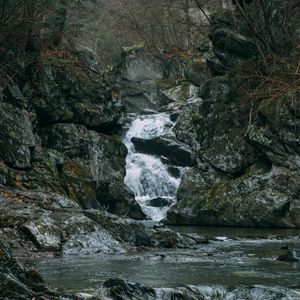 Preview wallpaper waterfall, water, stones, landscape, nature