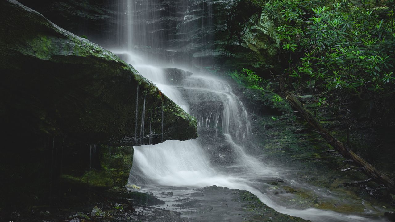 Wallpaper waterfall, water, stones, wet