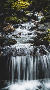 Preview wallpaper waterfall, water, stones, splashes, nature