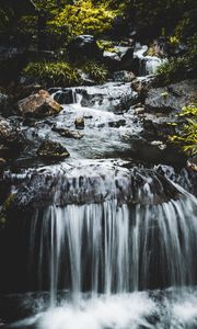 Preview wallpaper waterfall, water, stones, splashes, nature