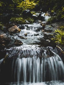 Preview wallpaper waterfall, water, stones, splashes, nature