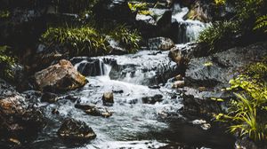 Preview wallpaper waterfall, water, stones, splashes, nature