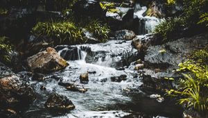 Preview wallpaper waterfall, water, stones, splashes, nature