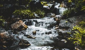 Preview wallpaper waterfall, water, stones, splashes, nature