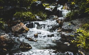 Preview wallpaper waterfall, water, stones, splashes, nature