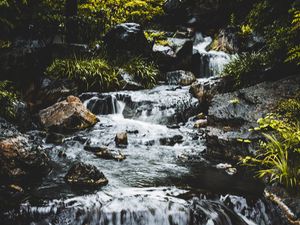 Preview wallpaper waterfall, water, stones, splashes, nature