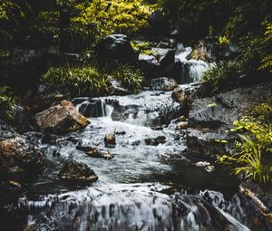 Preview wallpaper waterfall, water, stones, splashes, nature