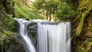 Preview wallpaper waterfall, water, stones, moss, trees