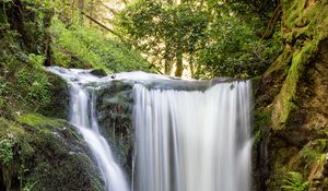 Preview wallpaper waterfall, water, stones, moss, trees