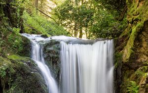 Preview wallpaper waterfall, water, stones, moss, trees