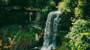 Preview wallpaper waterfall, water, trees, grass