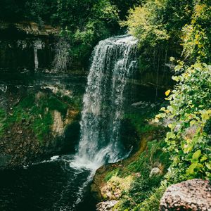 Preview wallpaper waterfall, water, trees, grass