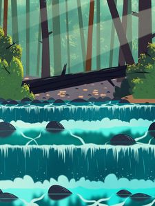 Preview wallpaper waterfall, water, trees, stones, art