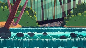 Preview wallpaper waterfall, water, trees, stones, art