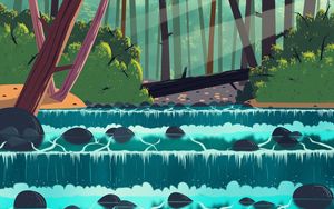 Preview wallpaper waterfall, water, trees, stones, art