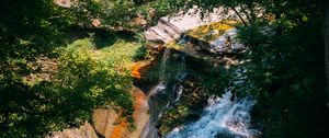 Preview wallpaper waterfall, water, trees, leaves, landscape, nature