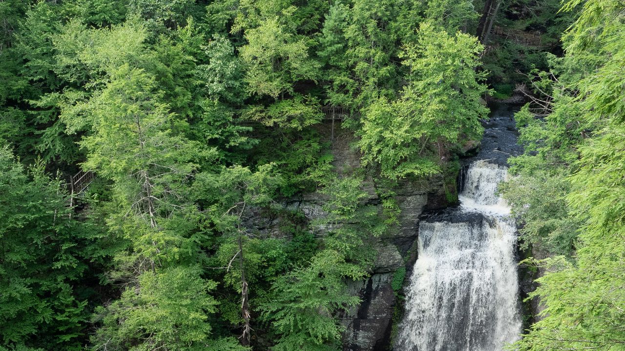 Wallpaper waterfall, water, trees, forest, nature
