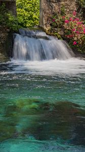 Preview wallpaper waterfall, water, trees, flowers, nature