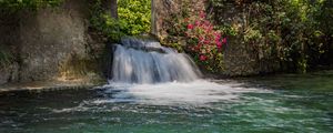 Preview wallpaper waterfall, water, trees, flowers, nature