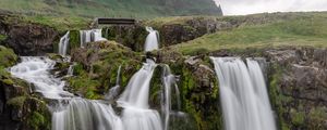 Preview wallpaper waterfalls, bridge, mountain, landscape, nature