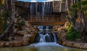 Preview wallpaper waterfalls, bridge, stones, nature