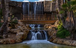 Preview wallpaper waterfalls, bridge, stones, nature